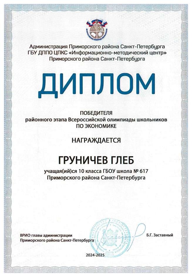 2024-2025 Груничев Глеб 10и экономика (Лучкина О.В.)